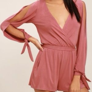 NWT Lulus WON ME OVER ROSE PINK LONG SLEEVE ROMPER